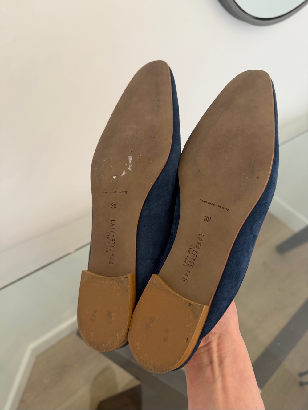 Lafayette 148 Navy Blue Suede Italian Leather Mule Flats EU 39 - Picture 11 of 11